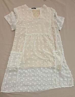 Miholl Ivory Swiss Dot Chiffon Short Sleeve Flowy Mini Dress Size M